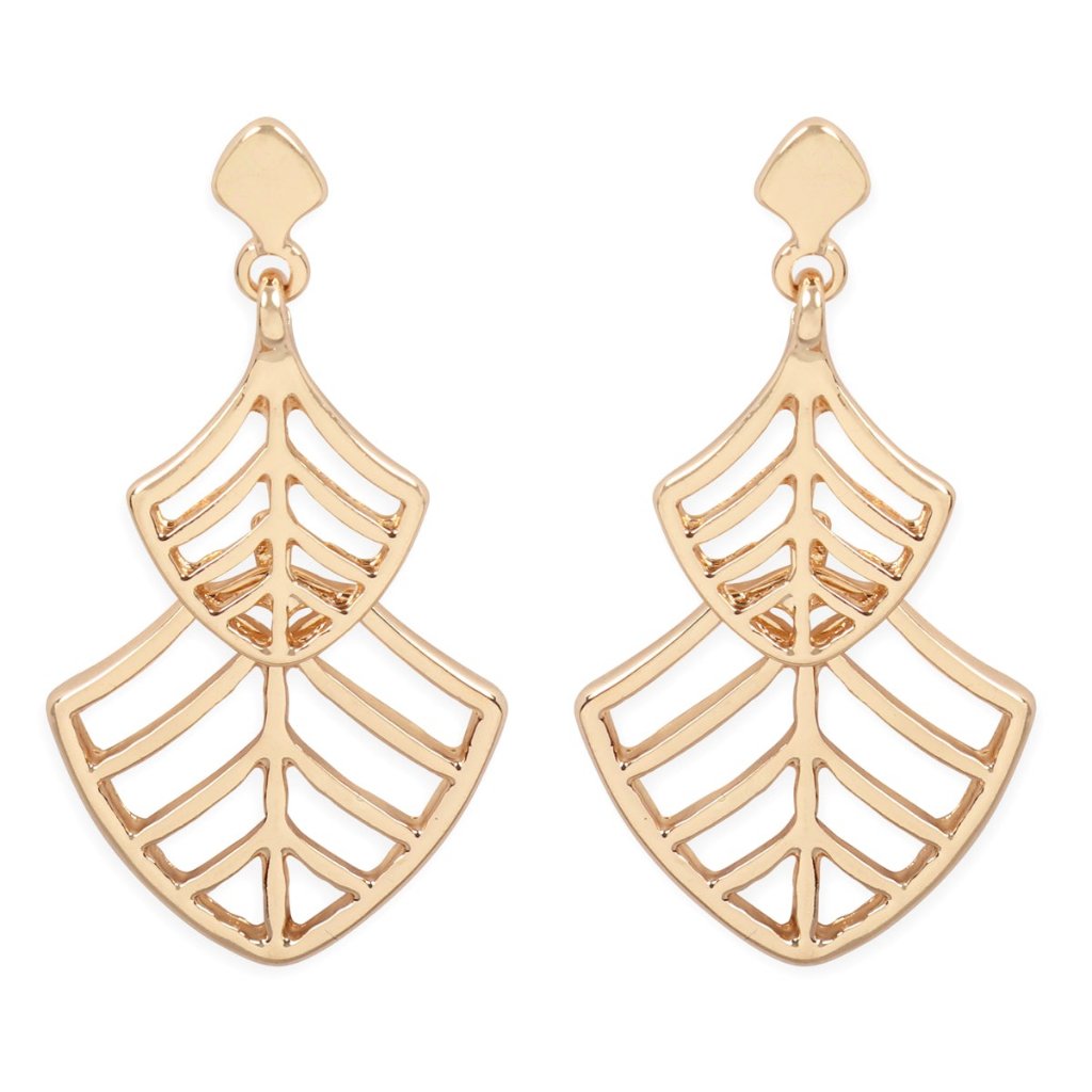 Leaf Filigree Drop Earrings - Gold 11$